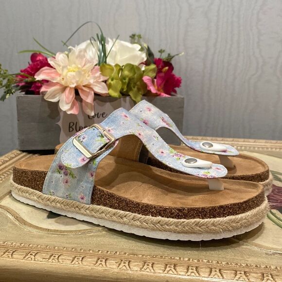 Olivia Miller T-Strap Floral Slide Sandals Sz 8 - Picture 1 of 16